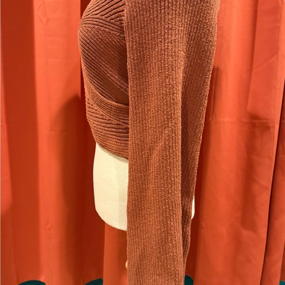 Rust Ribbed Wrap Sweater - Picture 7 of 8